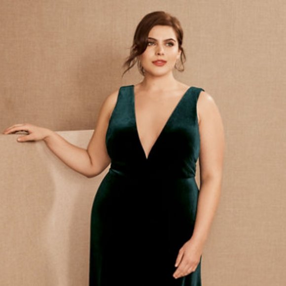 Jenny Yoo Logan Velvet Maxi Dress - Emerald Green - Size 20W - NWT